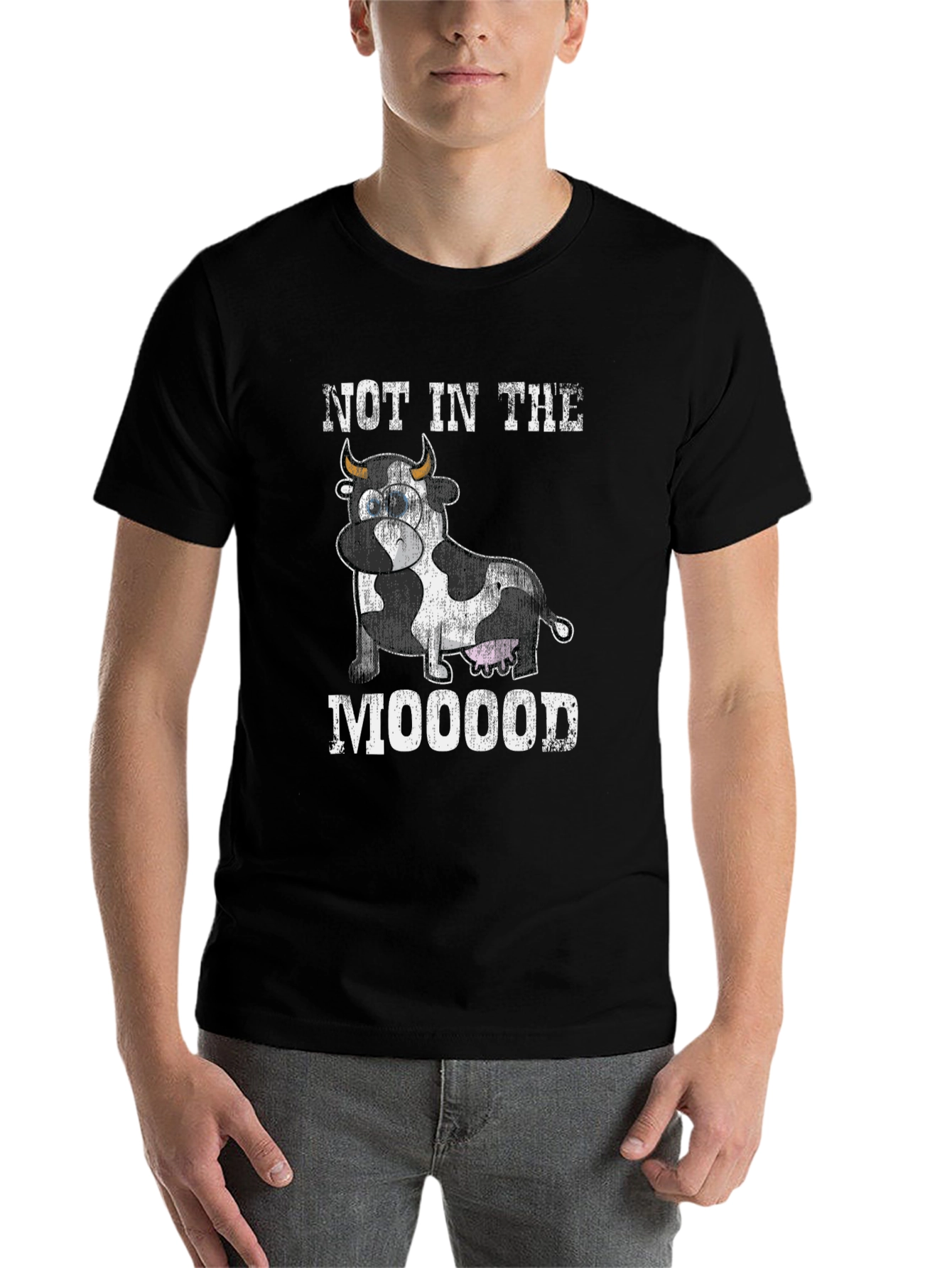 Black Not In The Mooood Cow Graphic Tee view 7