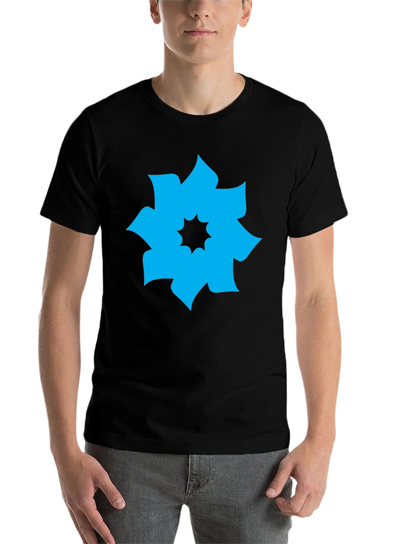 Black Geometric Flower Graphic Tee - Modern Casual Shirt view 7