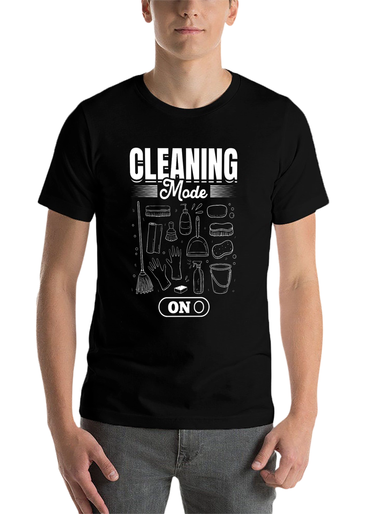 Black Cleaning Mode On T-Shirt - Black Graphic Tee view 7
