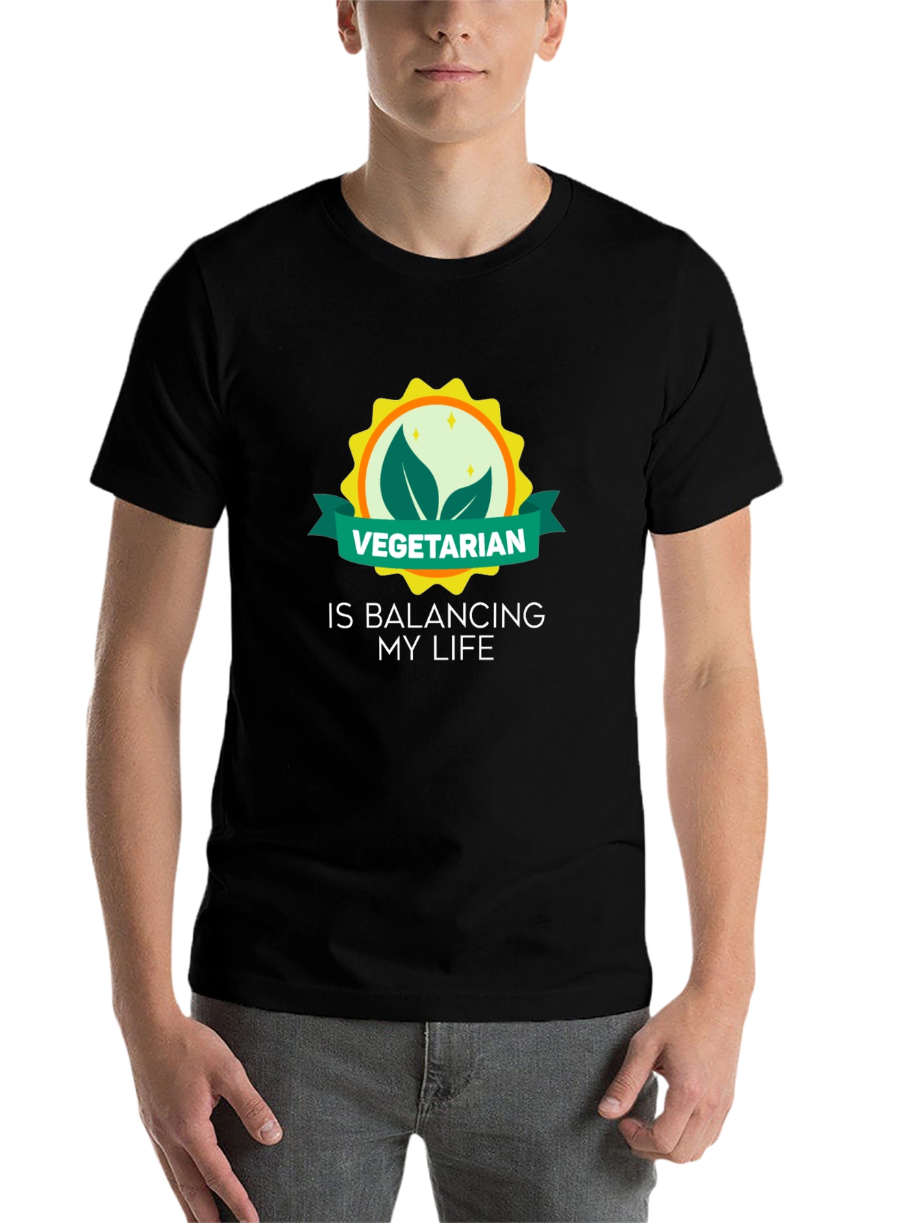 Black Vegetarian Lifestyle Graphic Tee - Balancing My Life view 7