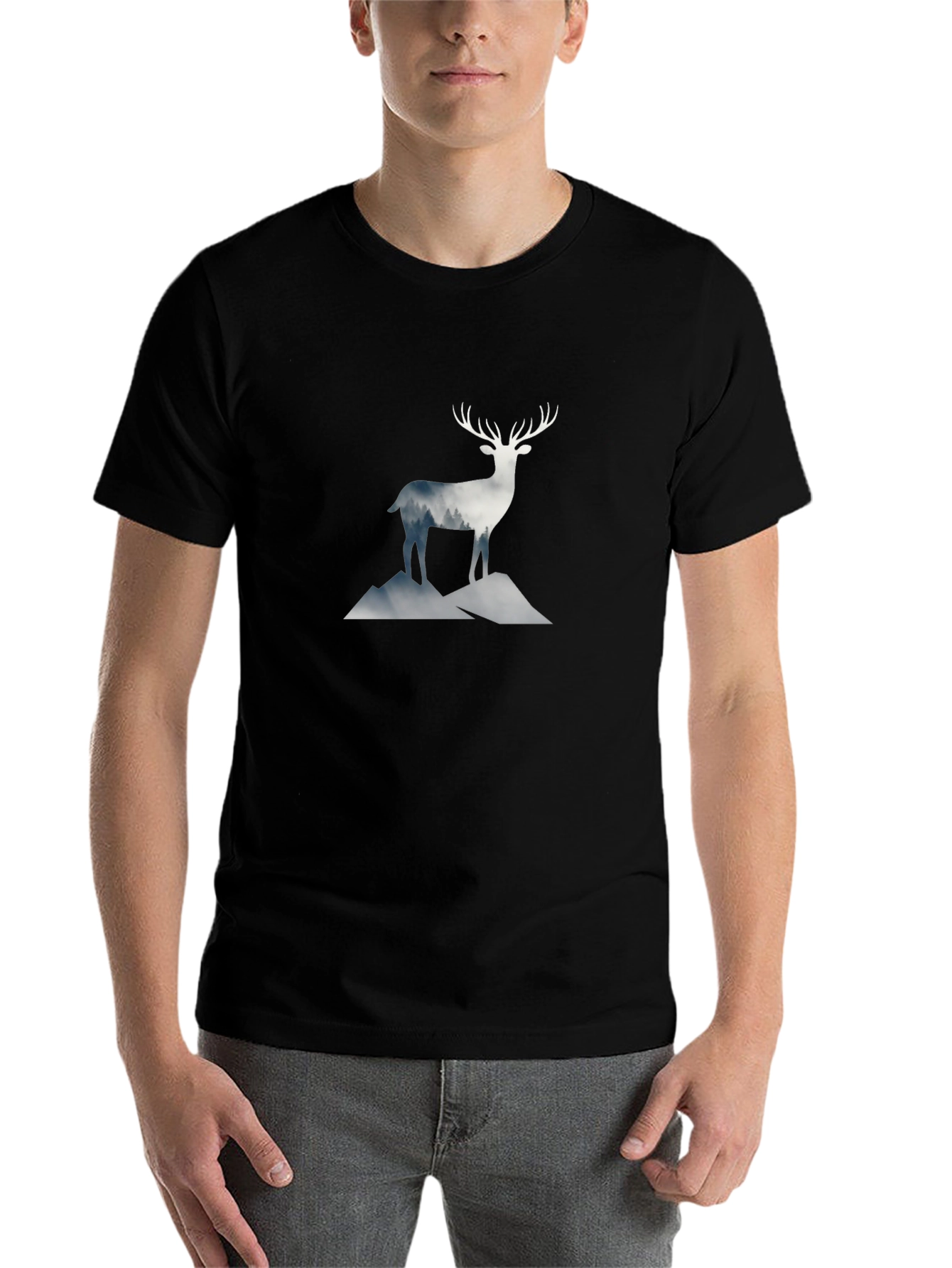 Black Deer Mountain Graphic Tee - Black Cotton Blend view 7