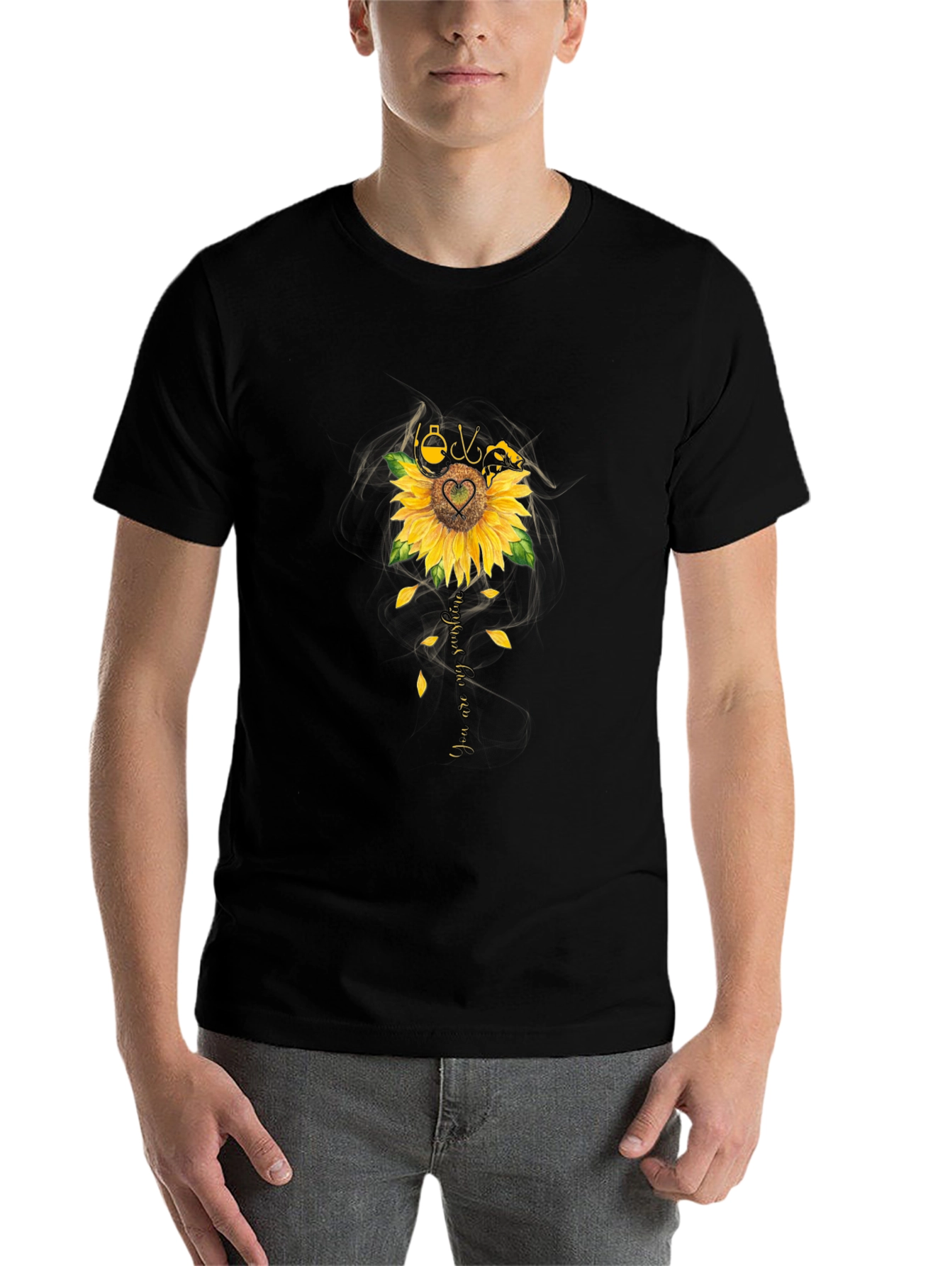 Black Fishing Sunflower Graphic T-Shirt - Black view 7