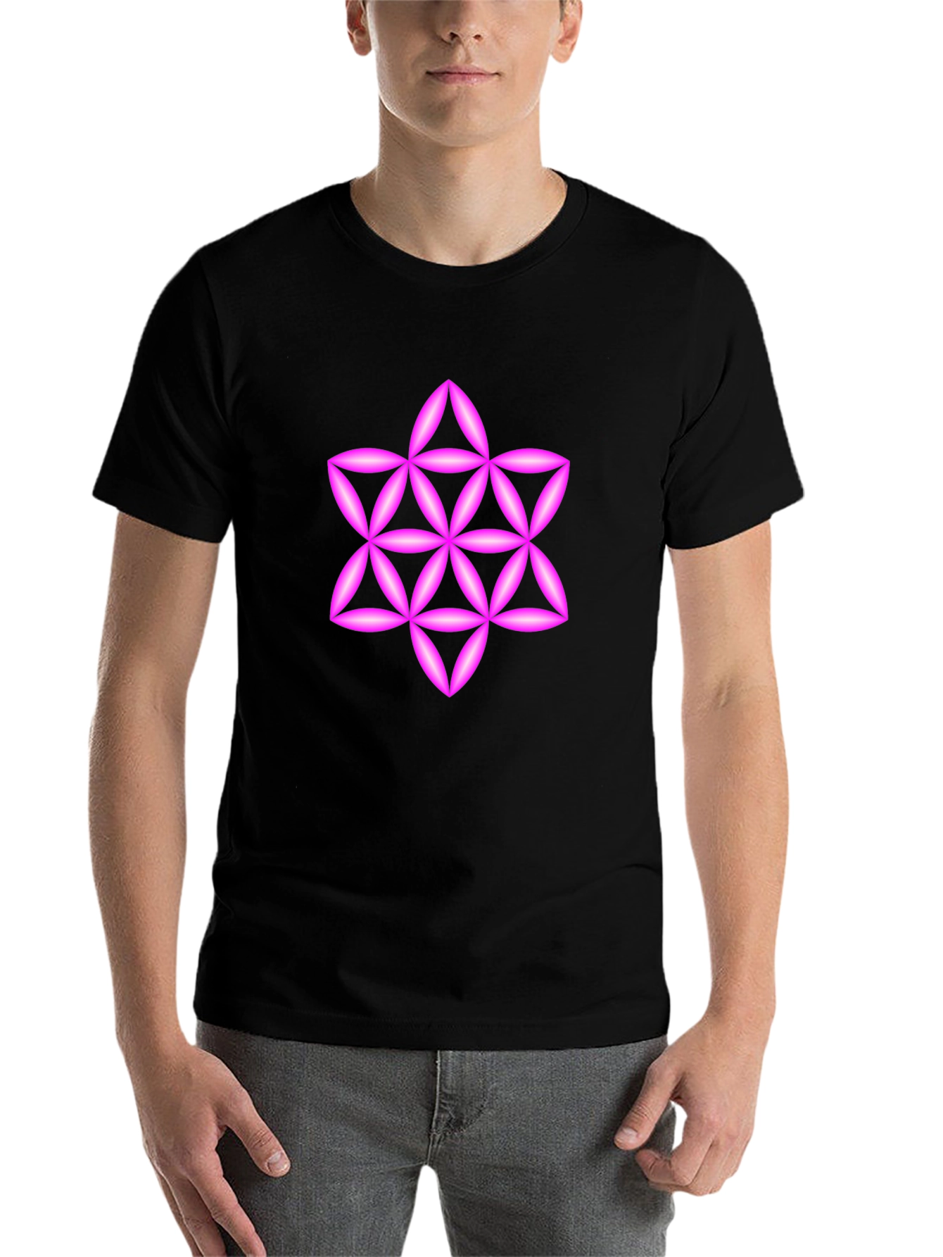 Black Geometric Star Tee - Black Cotton Blend Casual Wear view 7