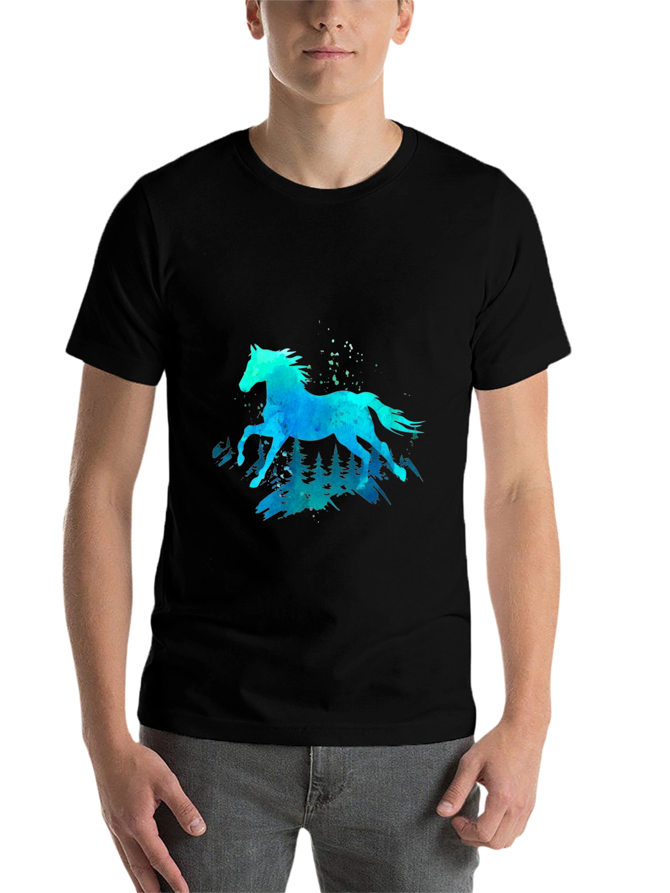 Black Watercolor Horse Graphic Tee - Black view 7
