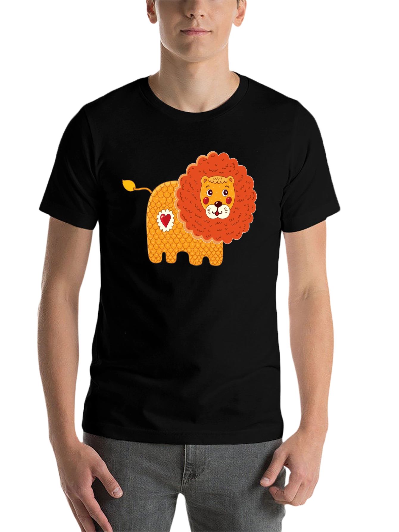 Black Cute Cartoon Lion Graphic Tee - Black view 7