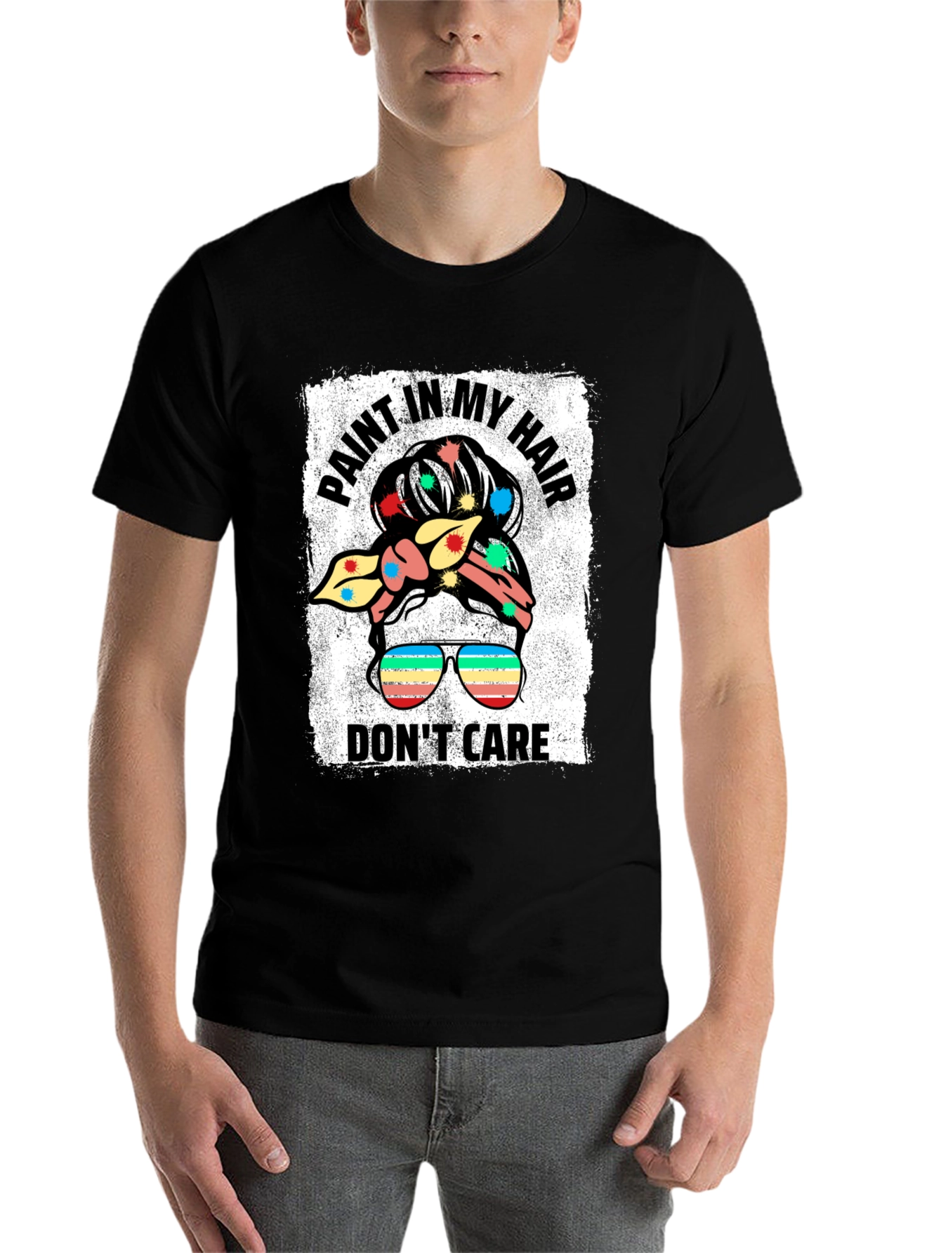 Black Paint In My Hair Don't Care Black T-Shirt view 7