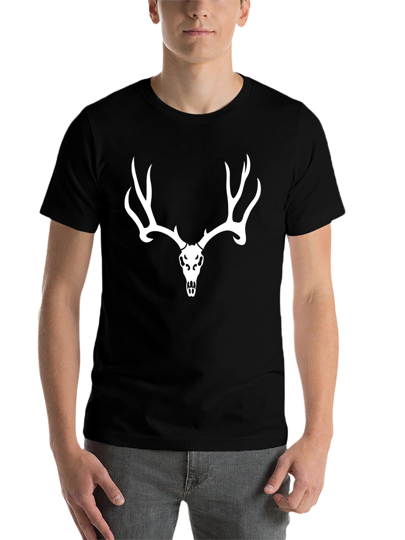 Black Deer Skull T-Shirt - Black Cotton Tee view 7