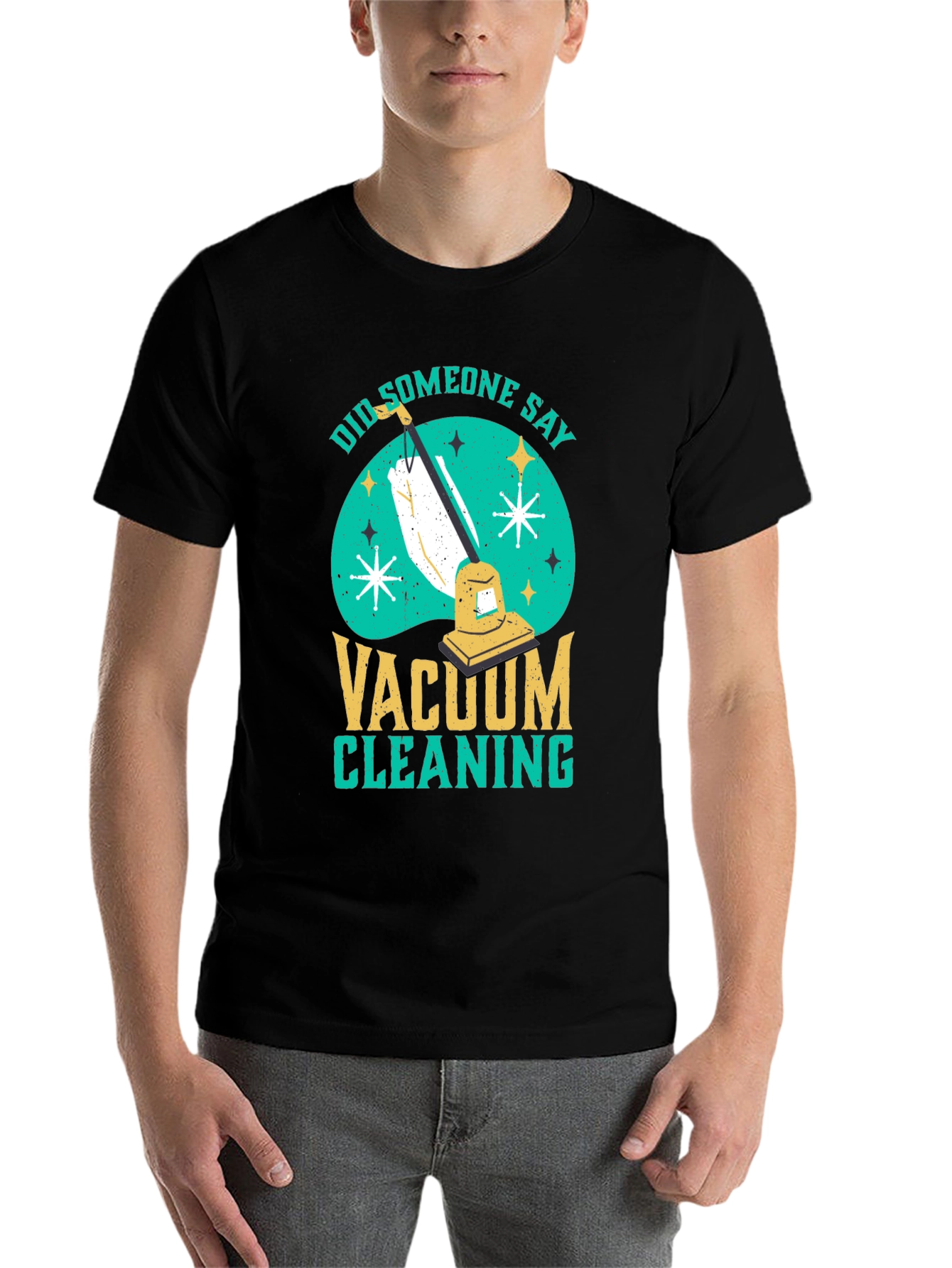 Black Funny Vacuum Cleaning T-Shirt view 7