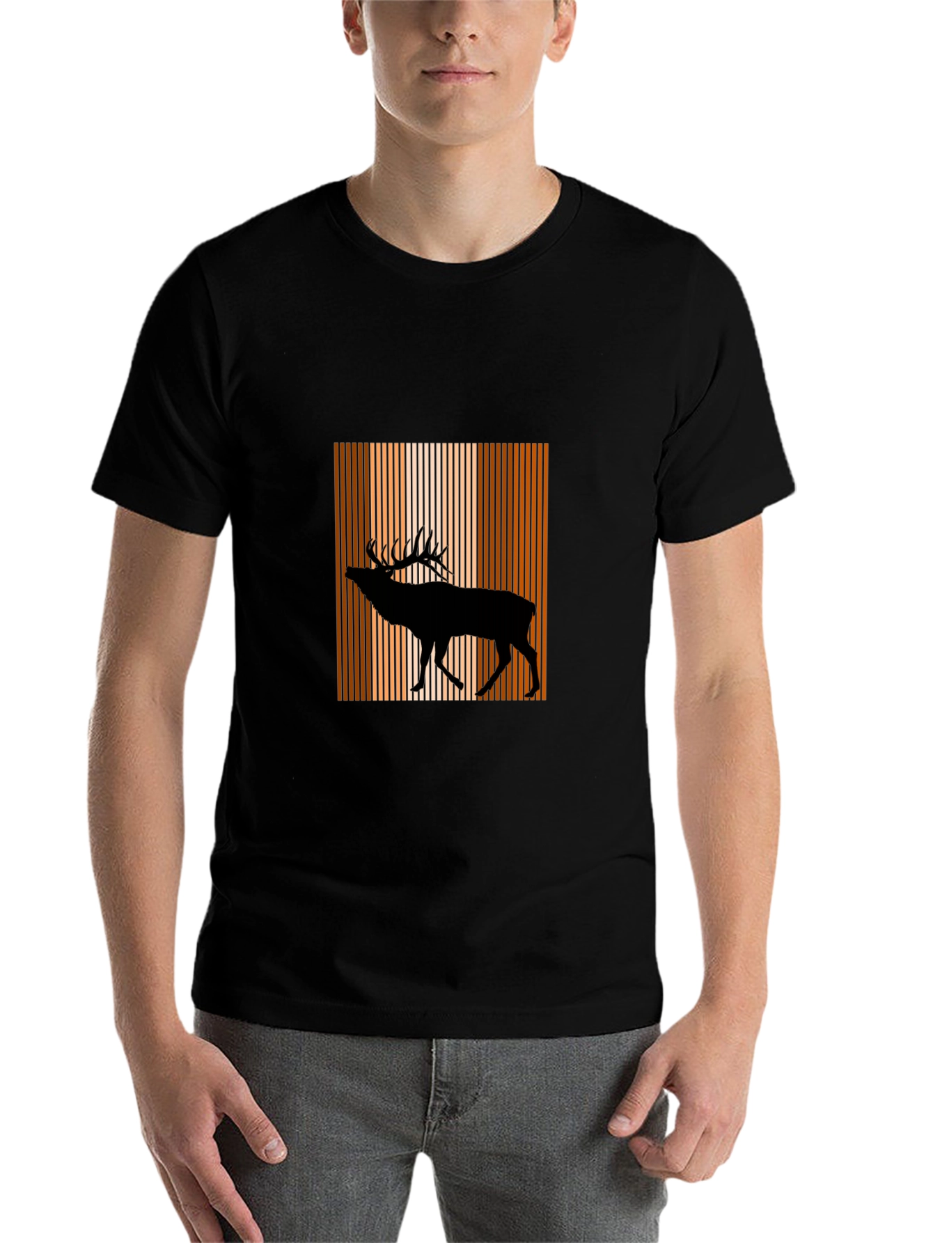 Black Stag Silhouette Striped T-Shirt view 7