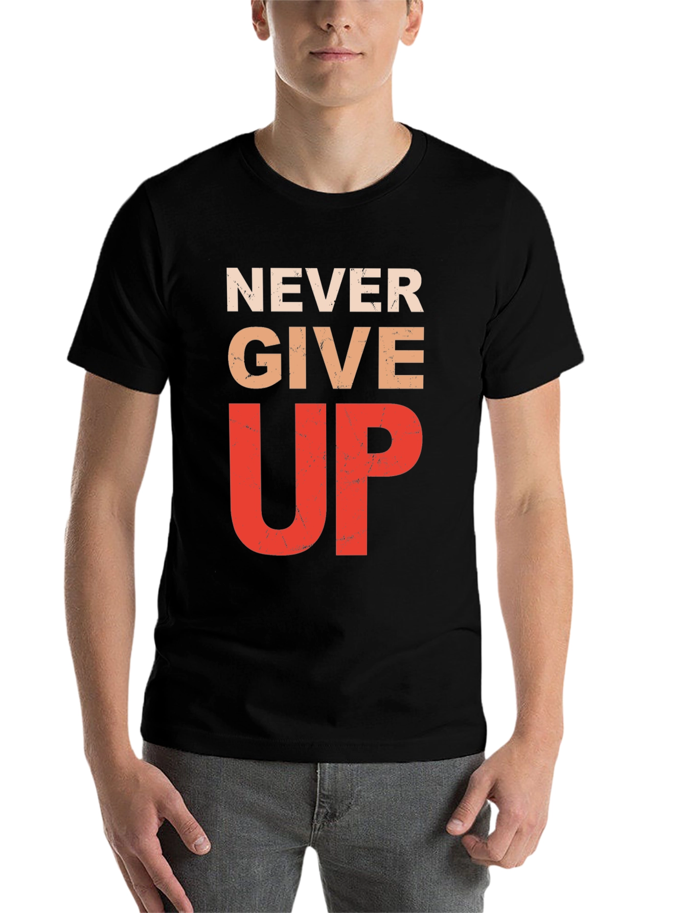 Black Never Give Up Graphic Tee - Inspirational Motivation Shirt view 7