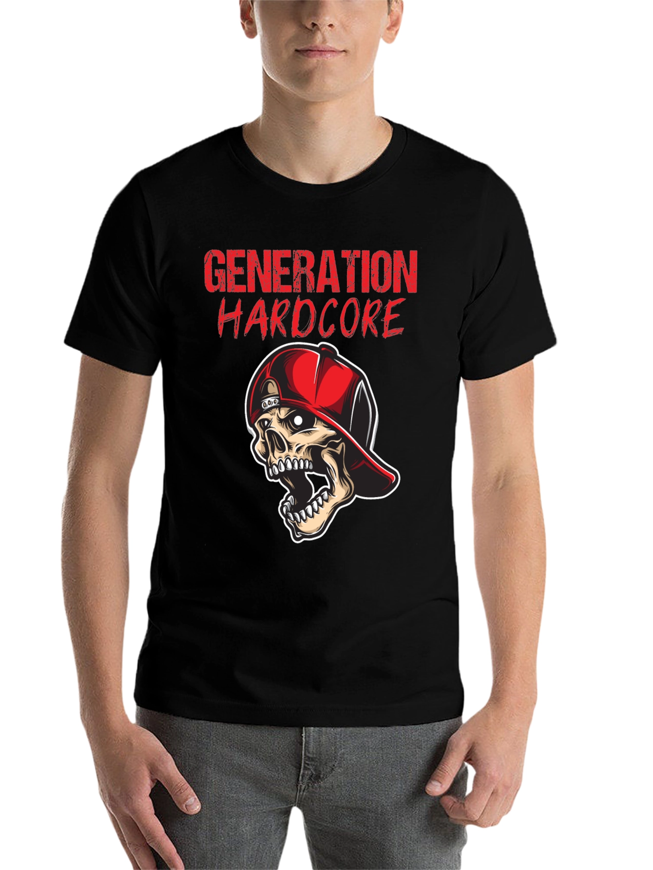 Black Generation Hardcore Skull Graphic Tee - Black Cotton T-Shirt view 7