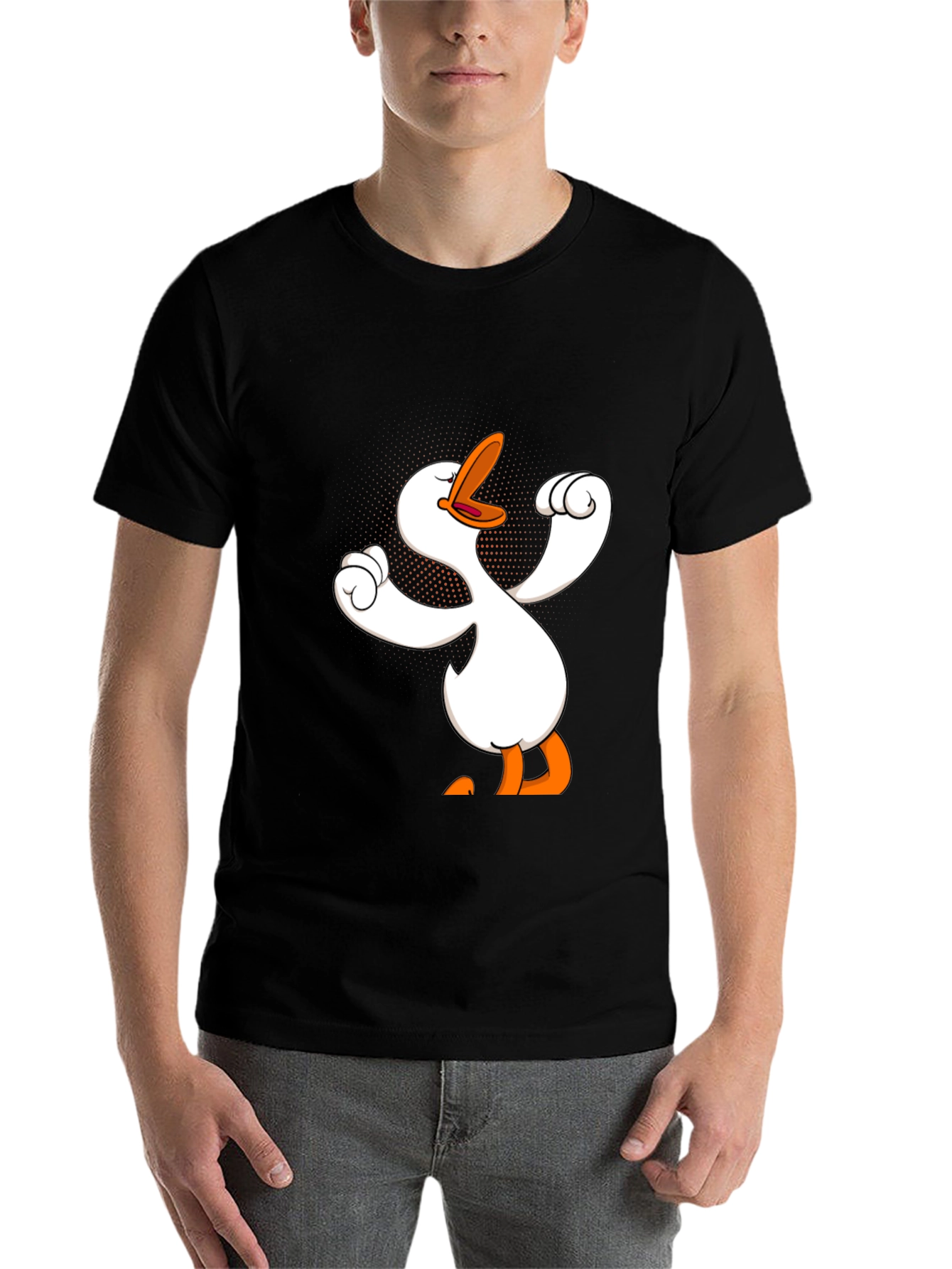 Black Funny Goose Cartoon Graphic Black T-Shirt view 7