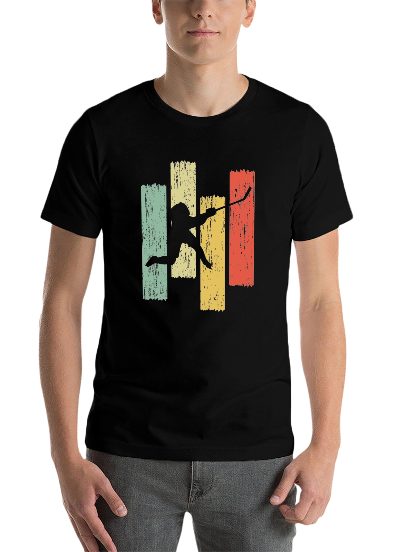 Black Retro Hockey Player Graphic Tee view 7