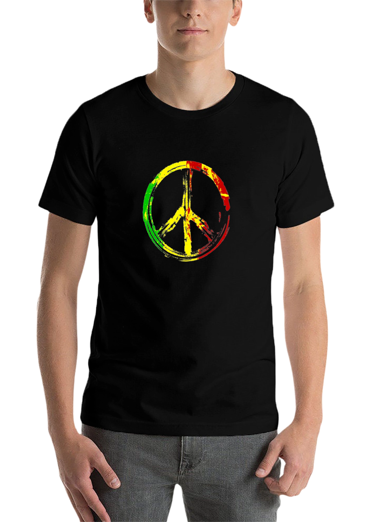 Black Rasta Peace Sign Black T-Shirt view 7