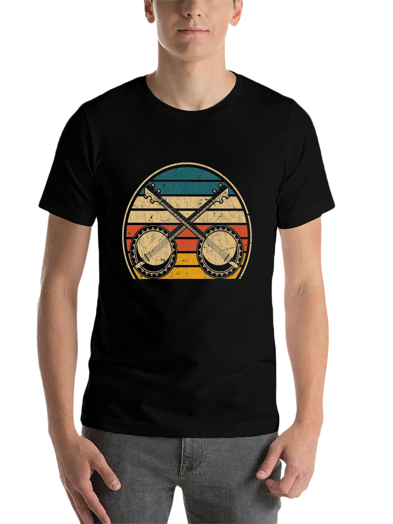 Black Vintage Banjo Sunset Graphic Tee view 7