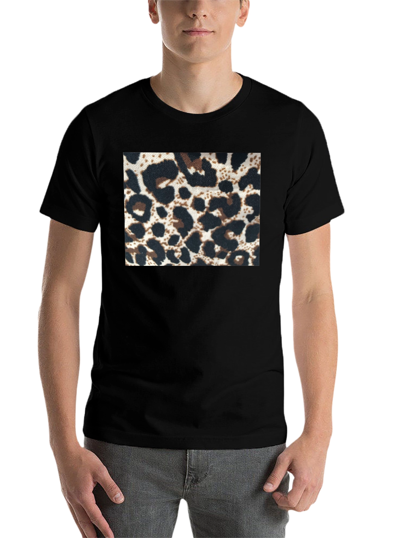 Black Leopard Print Tee - Black Short Sleeve Crew Neck view 7