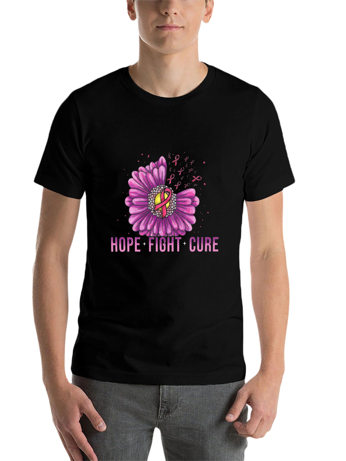 Black Hope Fight Cure Breast Cancer Awareness Graphic T-Shirt view 7