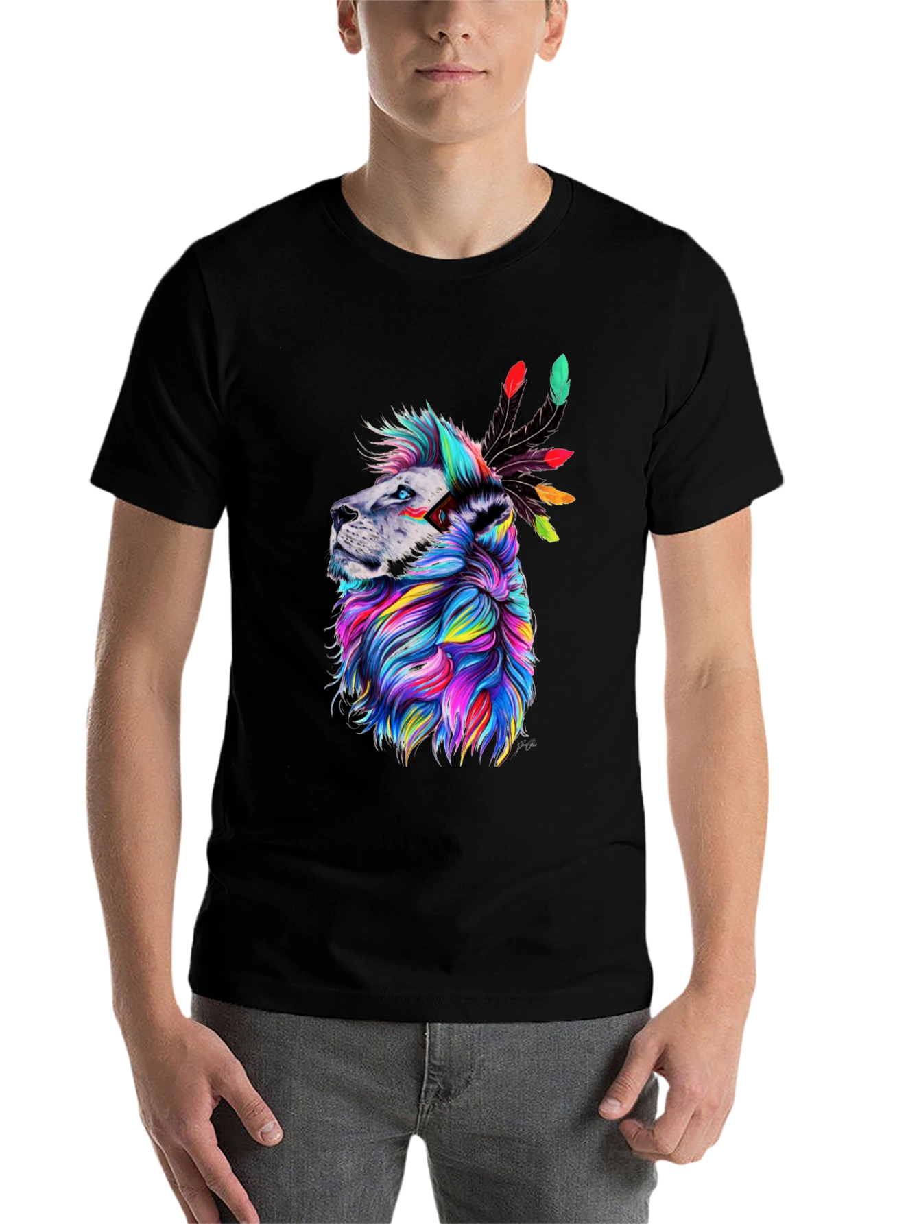 Black Colorful Lion Graphic Tee view 7