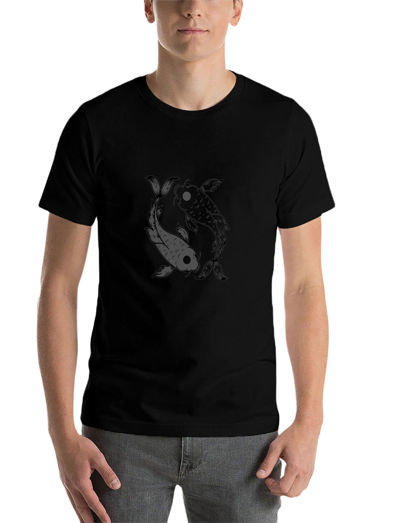 Black Yin Yang Koi Fish Graphic Tee - Black view 7