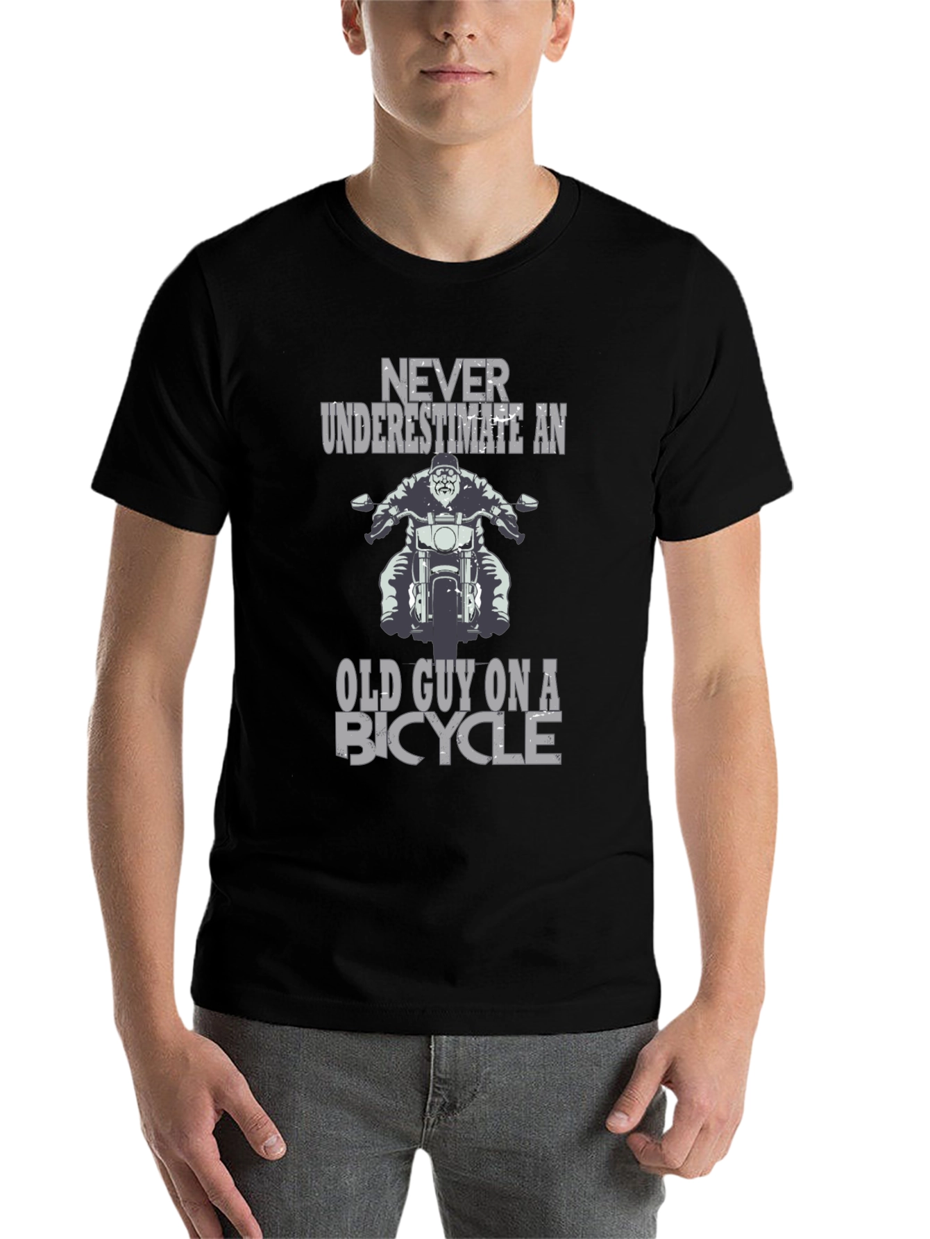 Black Never Underestimate Old Guy on a Bicycle Graphic T-Shirt view 7