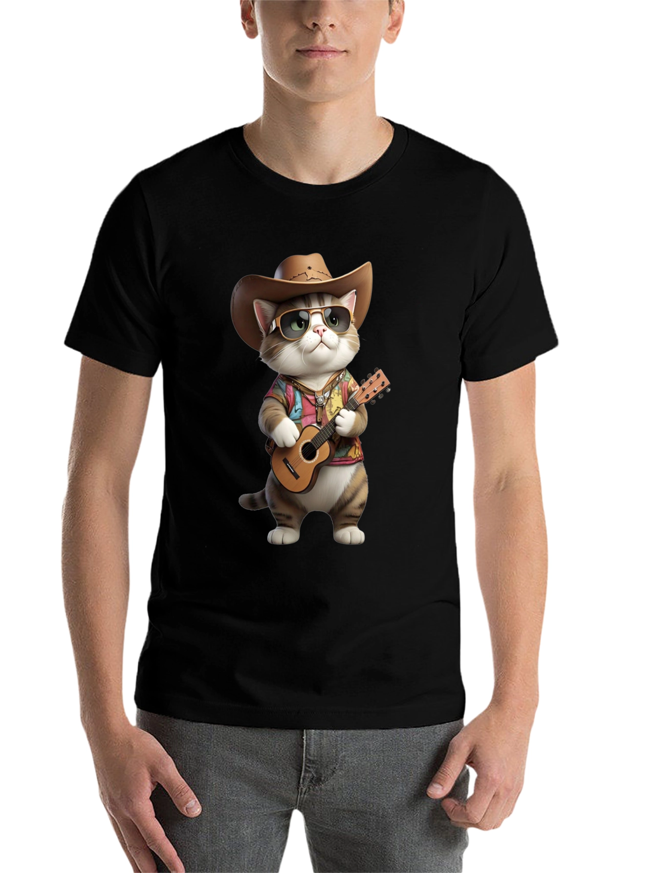 Black Cool Cat Cowboy T-Shirt view 7