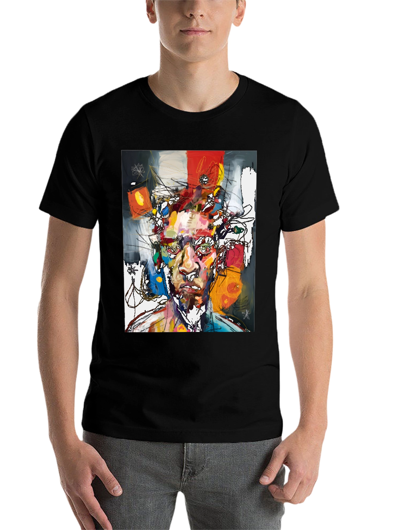 Black Abstract Art Portrait T-Shirt - Modern Graphic Tee view 7