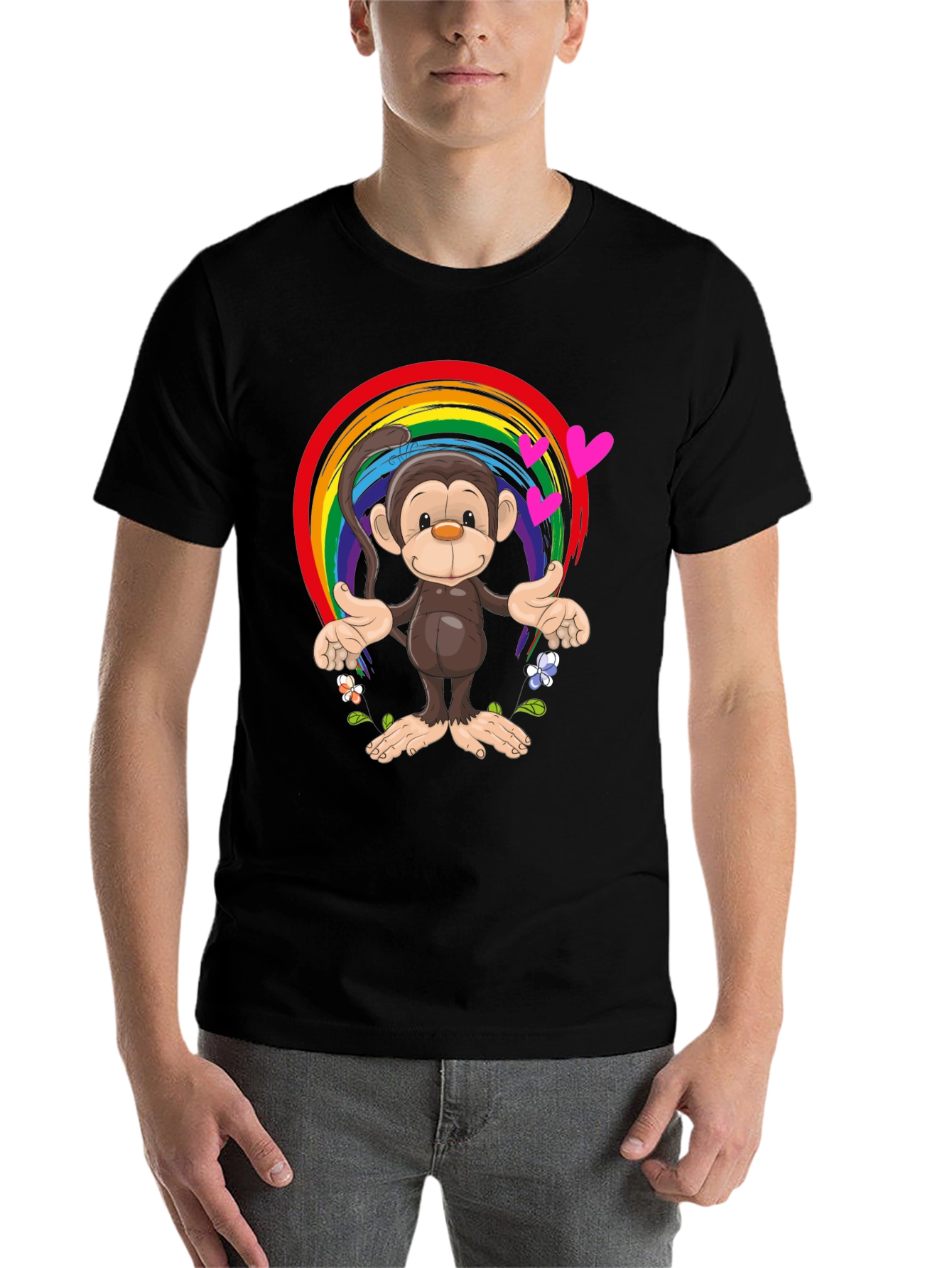 Black Rainbow Monkey Graphic Tee - Soft Cotton Blend view 7