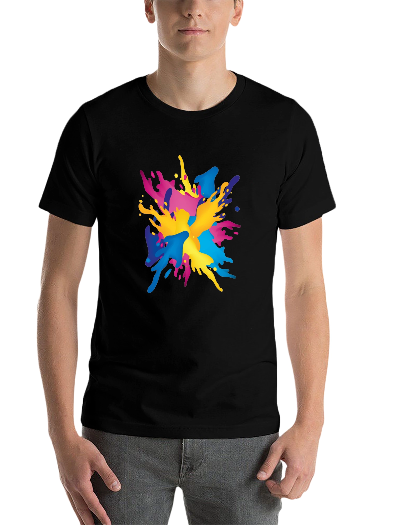 Black Colorful Splash Graphic Print Black T-Shirt view 7