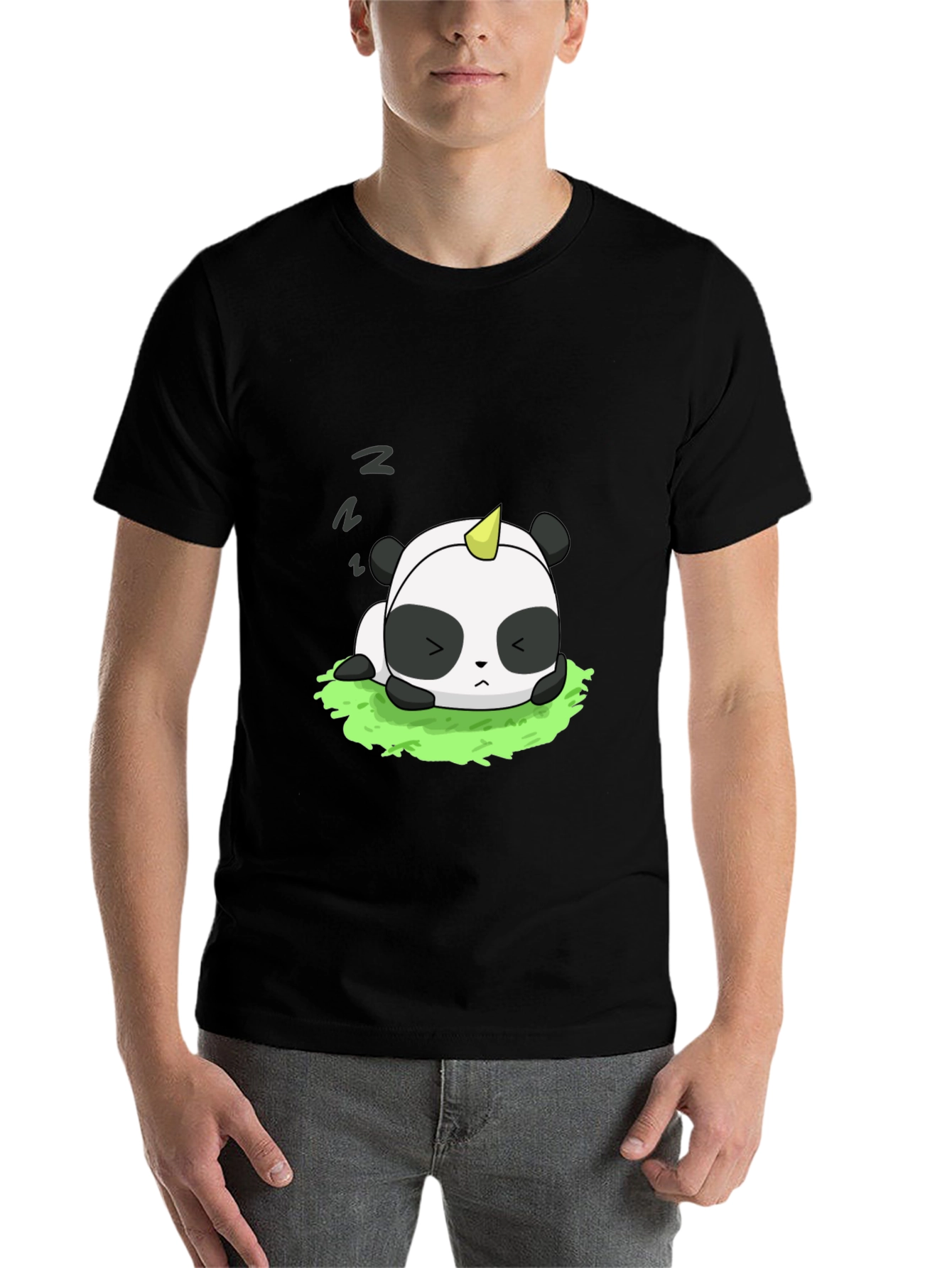 Black Cute Panda Unicorn Black T-Shirt view 7