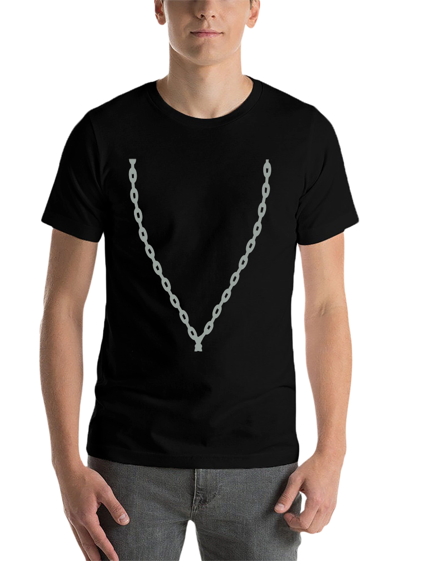 Black Chain Graphic Black T-Shirt - Cool Casual Style view 7