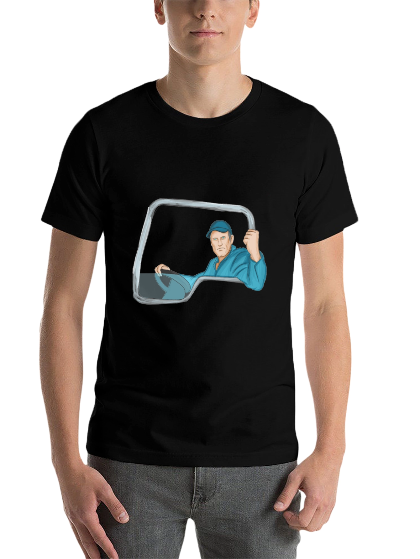Black Trucker Cartoon Graphic T-Shirt view 7