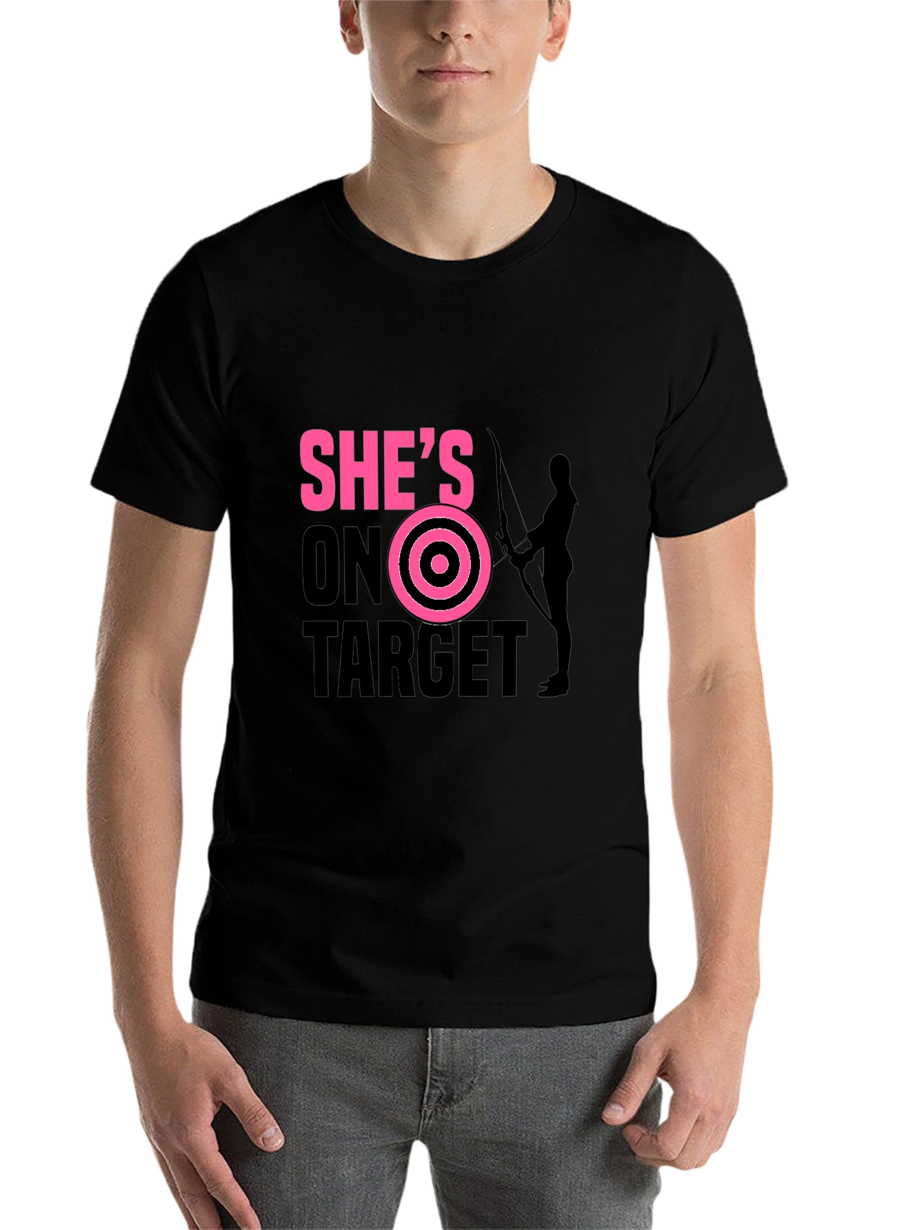 Black She's On Target T-Shirt Archer Arrow Bullseye view 7