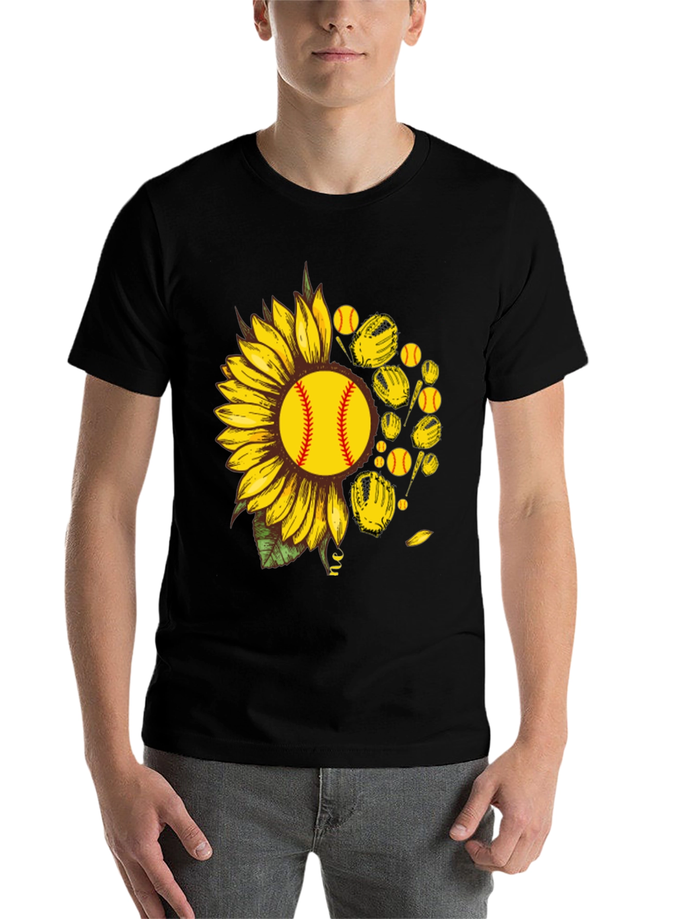 Black Sunflower Softball Graphic T-Shirt view 7