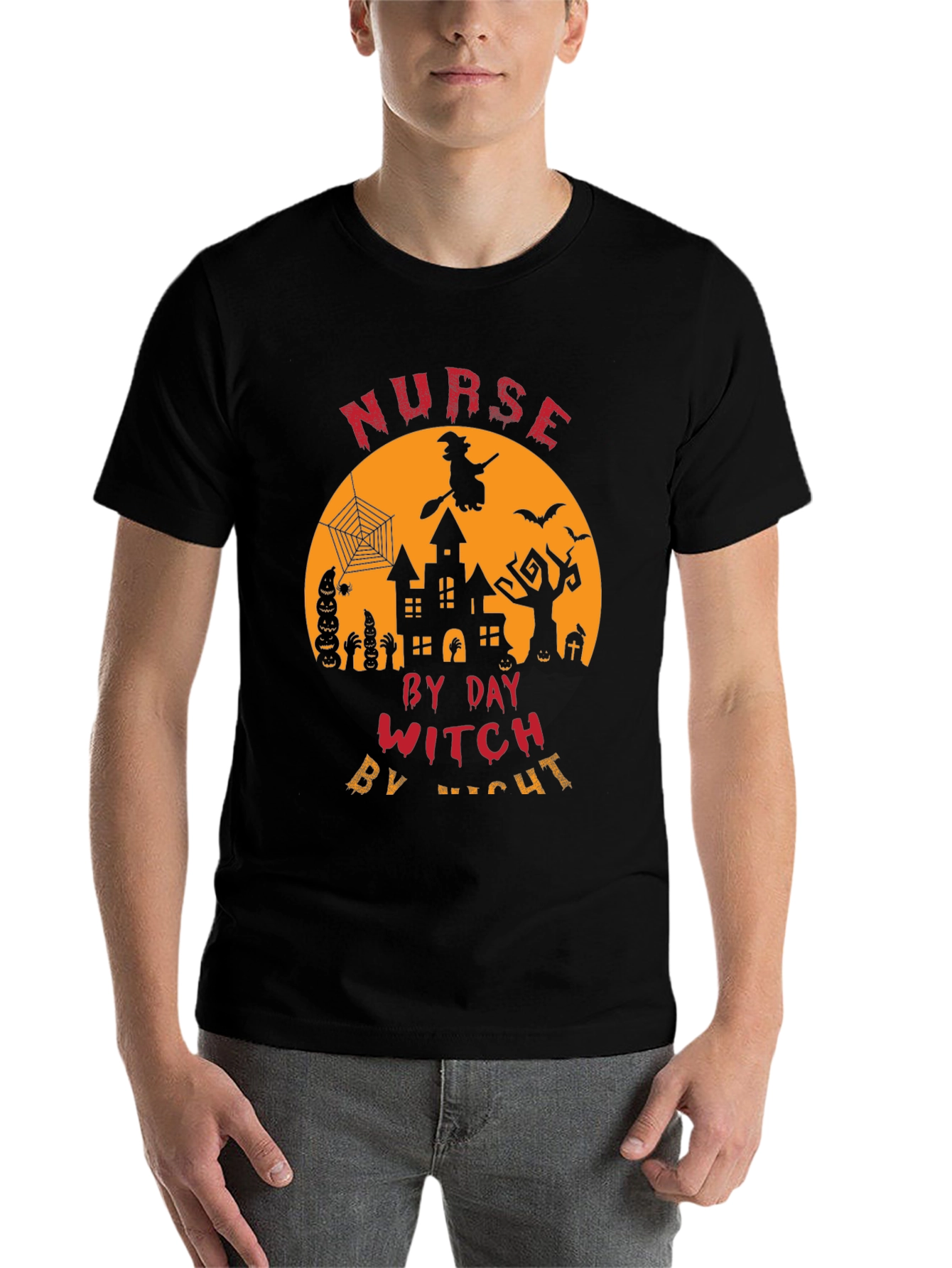 Black Nurse Witch Halloween T-Shirt view 7