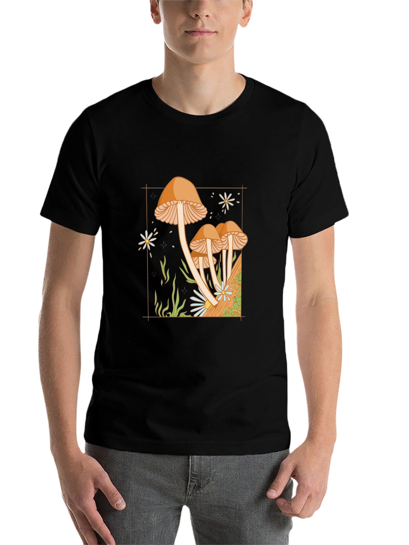 Black Mushroom Graphic Tee - Nature Inspired Black T-Shirt view 7