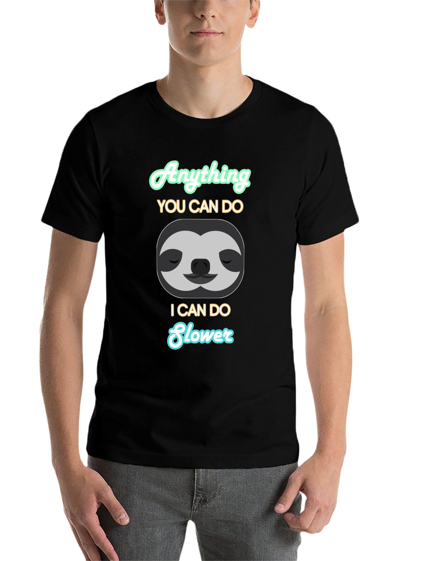 Black Funny Sloth Graphic T-Shirt - Anything I Can Do Slower view 7