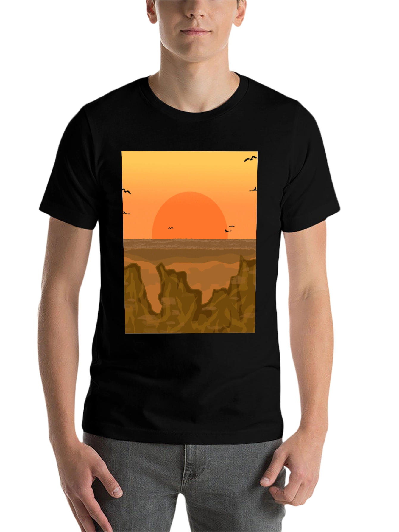 Black Sunset Landscape Graphic Tee view 7