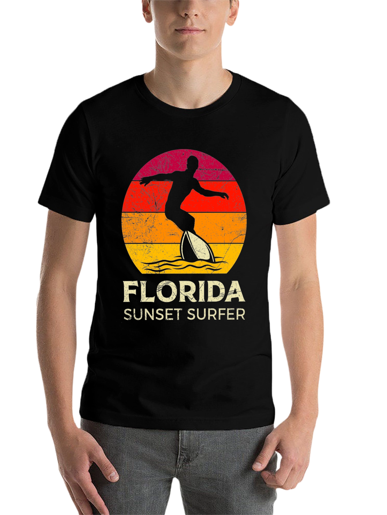 Black Florida Sunset Surfer Graphic Tee view 7