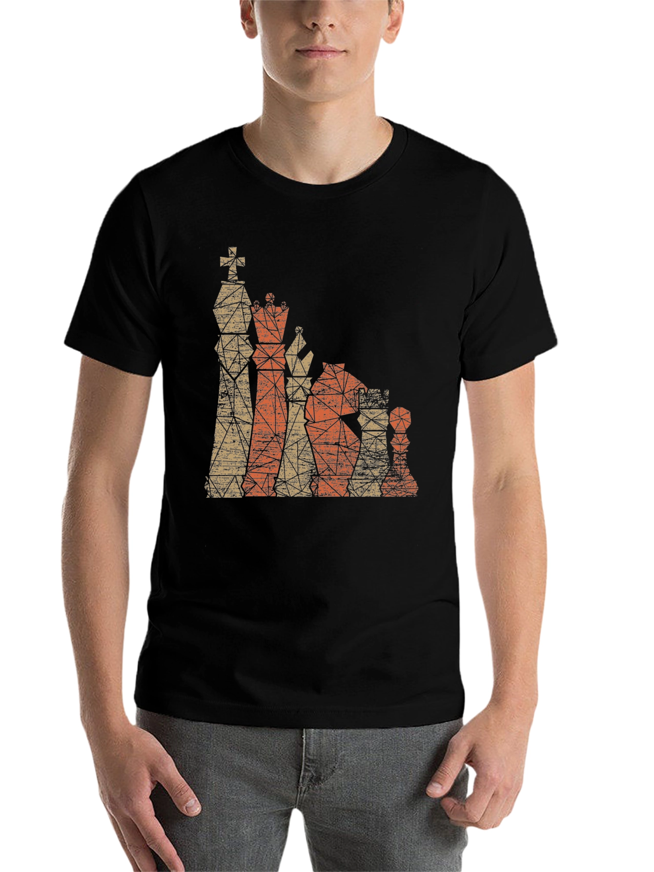 Black Geometric Chess Piece Graphic T-Shirt view 7