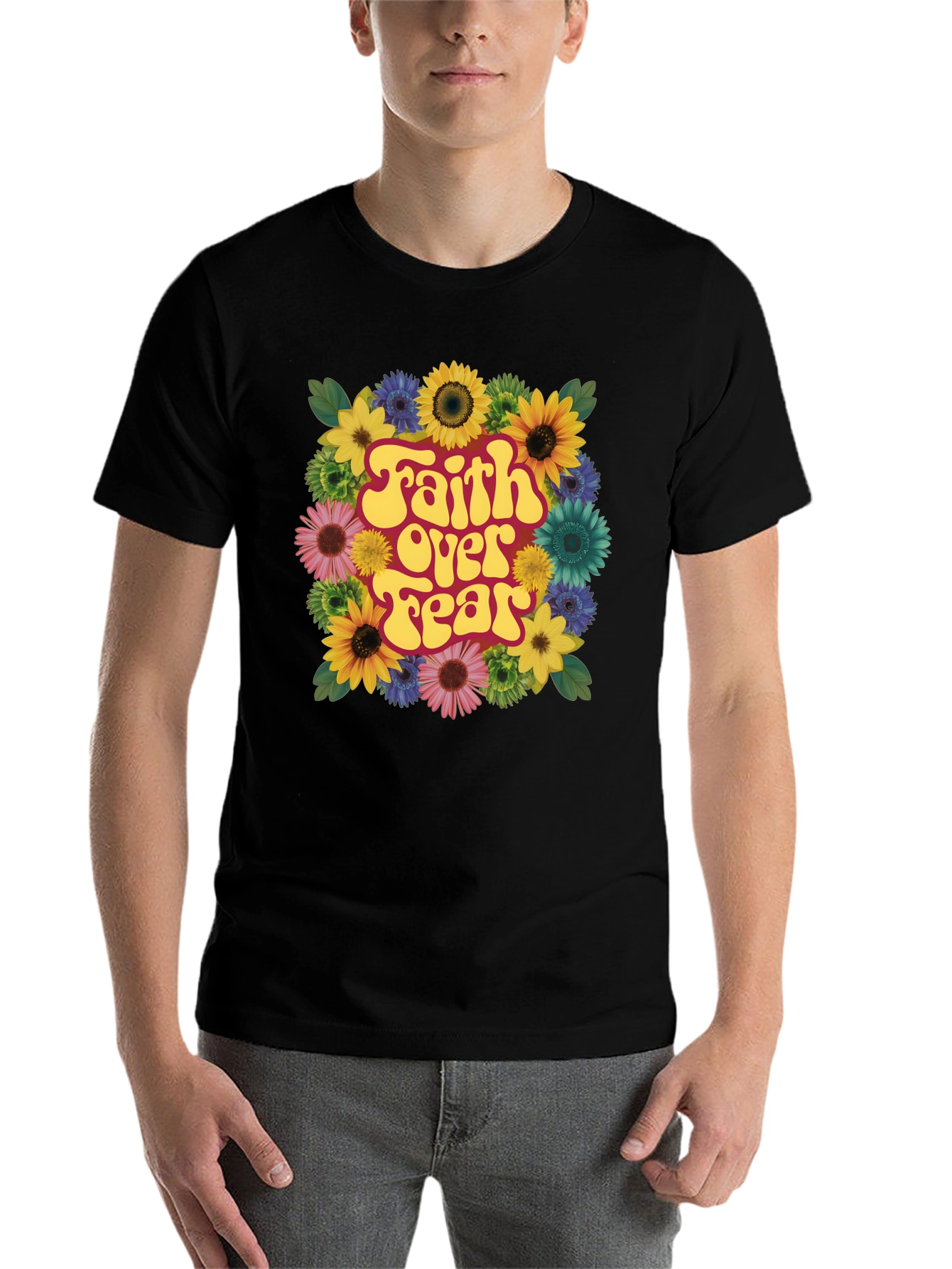 Black Faith Over Fear Floral T-Shirt view 7