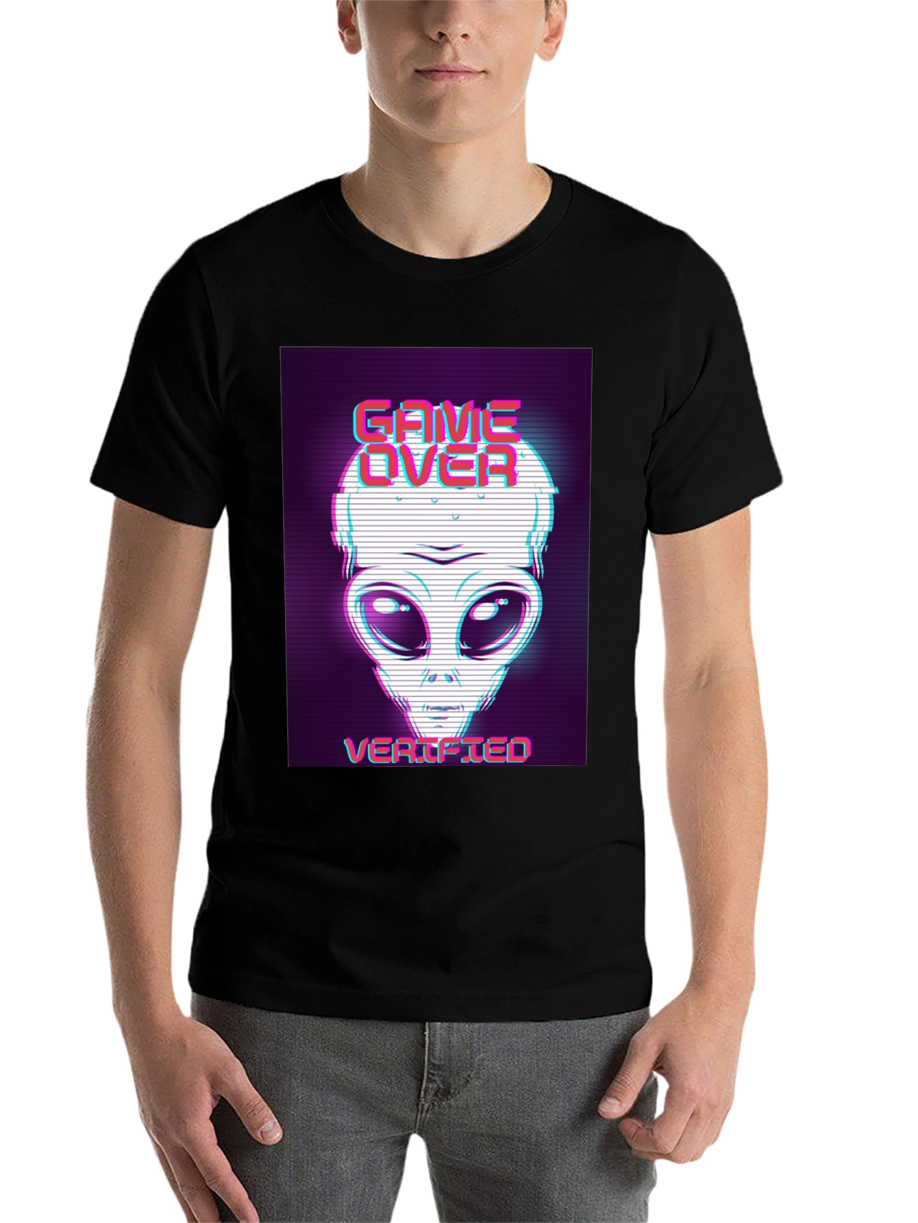 Black Game Over Alien Verified Black Graphic Tee view 7