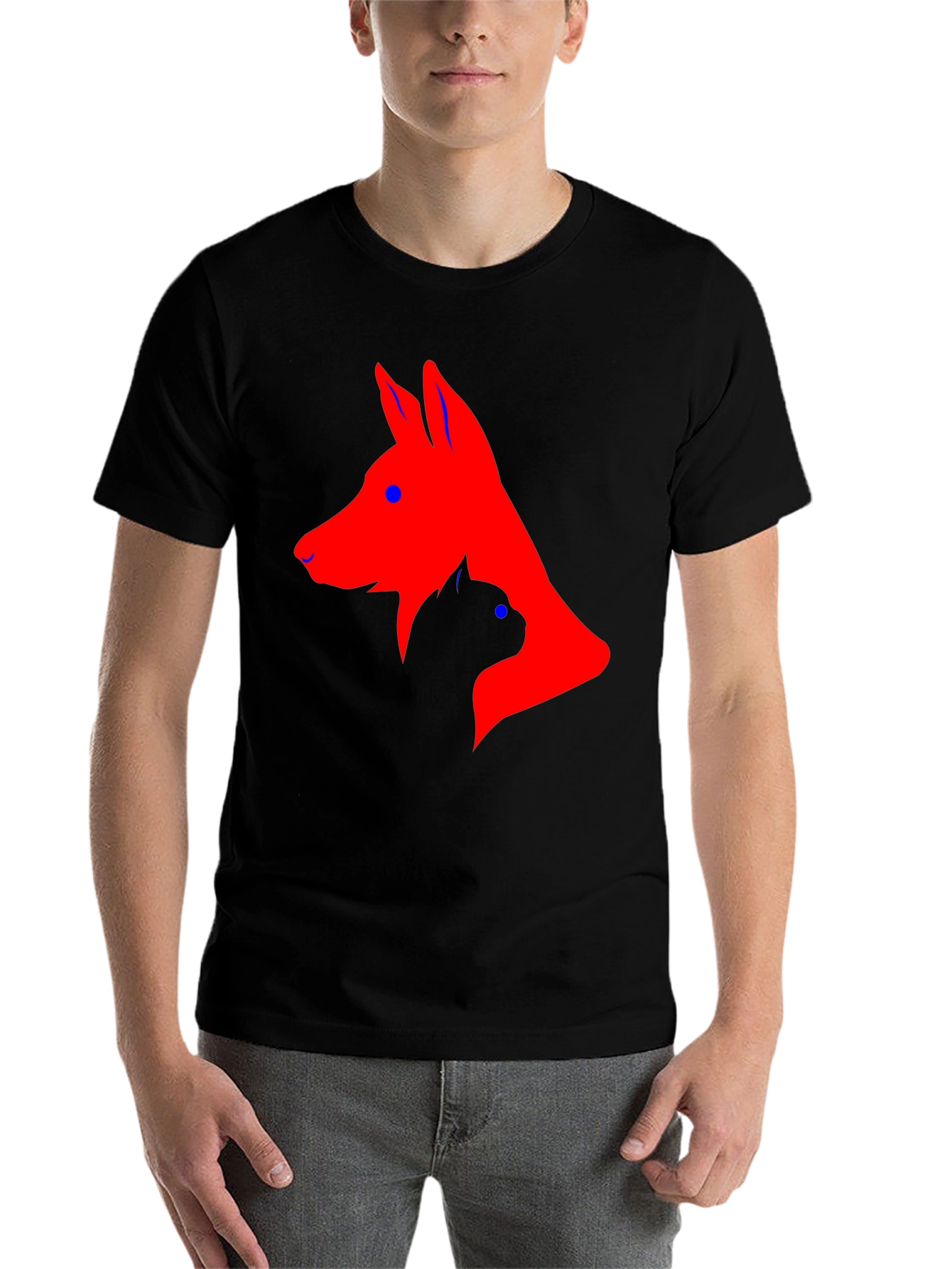 Black Dog and Cat Silhouette Black T-Shirt view 7