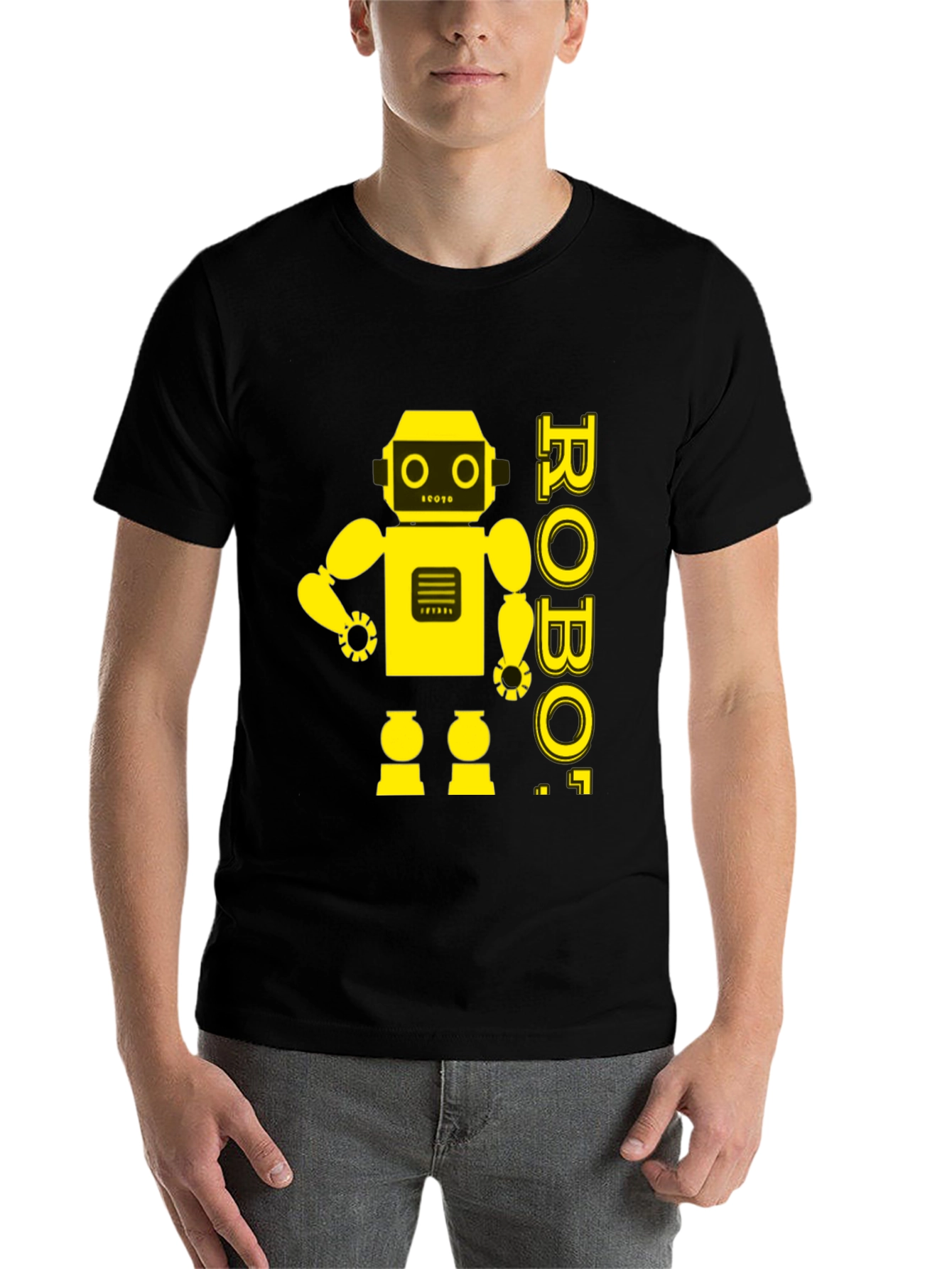 Black Retro Robot Graphic Tee - Black Cotton T-Shirt view 7