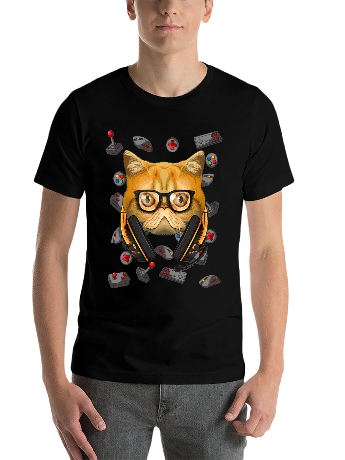 Black Gamer Cat T-Shirt - Funny Graphic Tee view 7