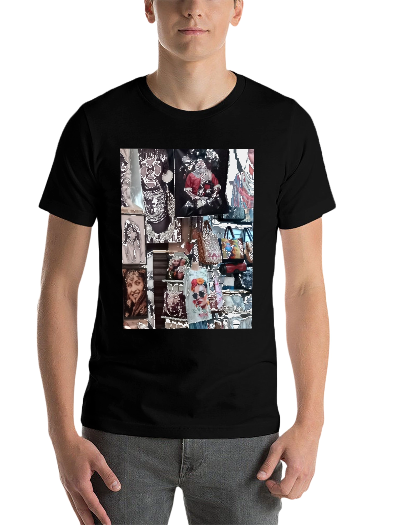 Black Artistic Collage Graphic Black T-Shirt view 7