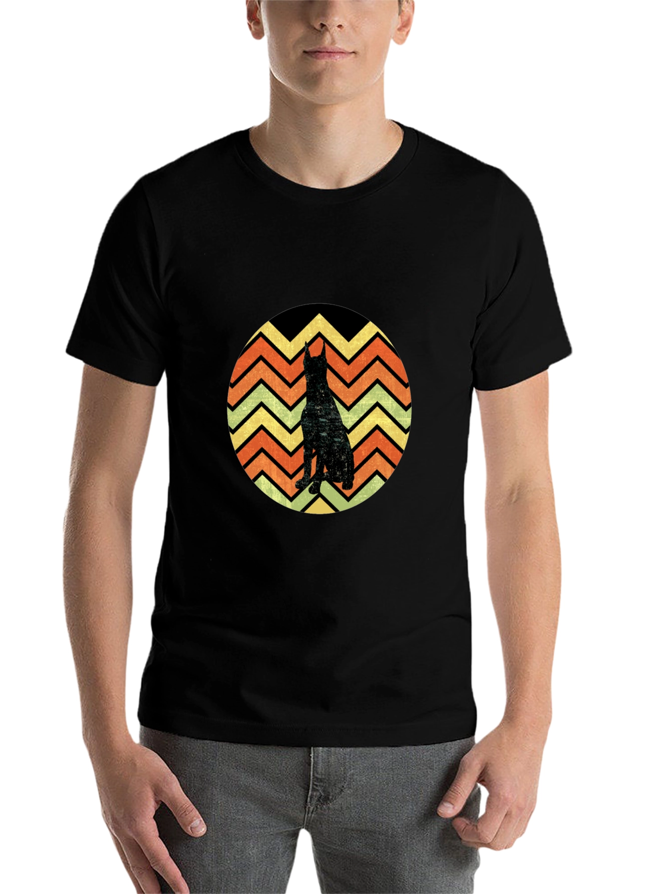 Black Doberman Silhouette Retro T-Shirt view 7