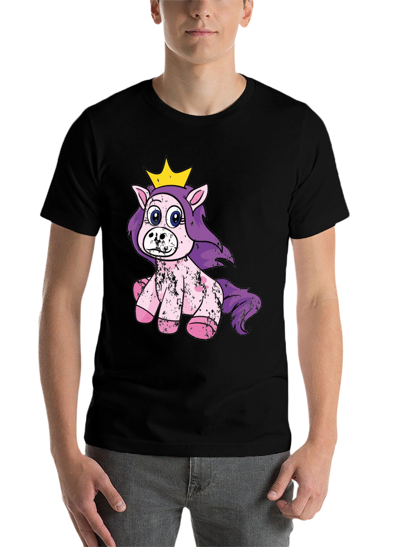 Black Cute Princess Unicorn Black T-Shirt view 7