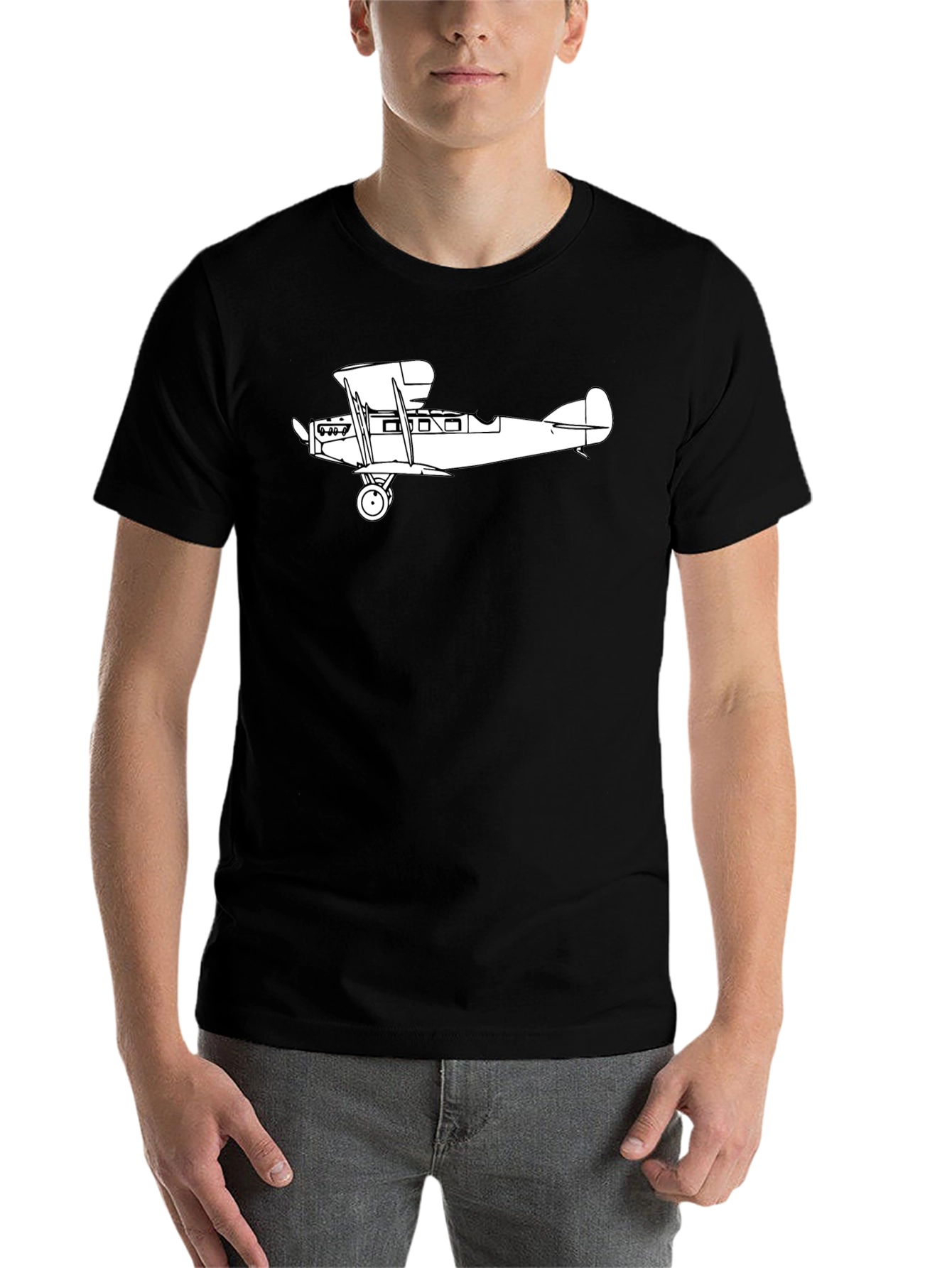 Black Vintage Biplane Graphic T-Shirt - Classic Aviation Style view 7