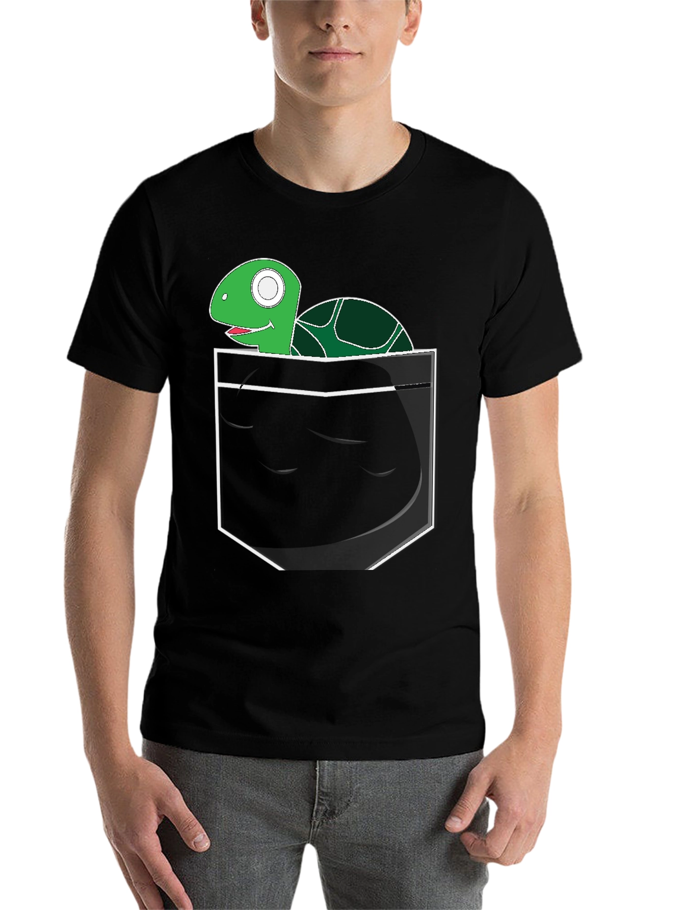 Black Turtle in Pocket Graphic Tee - Novelty Shirt view 7