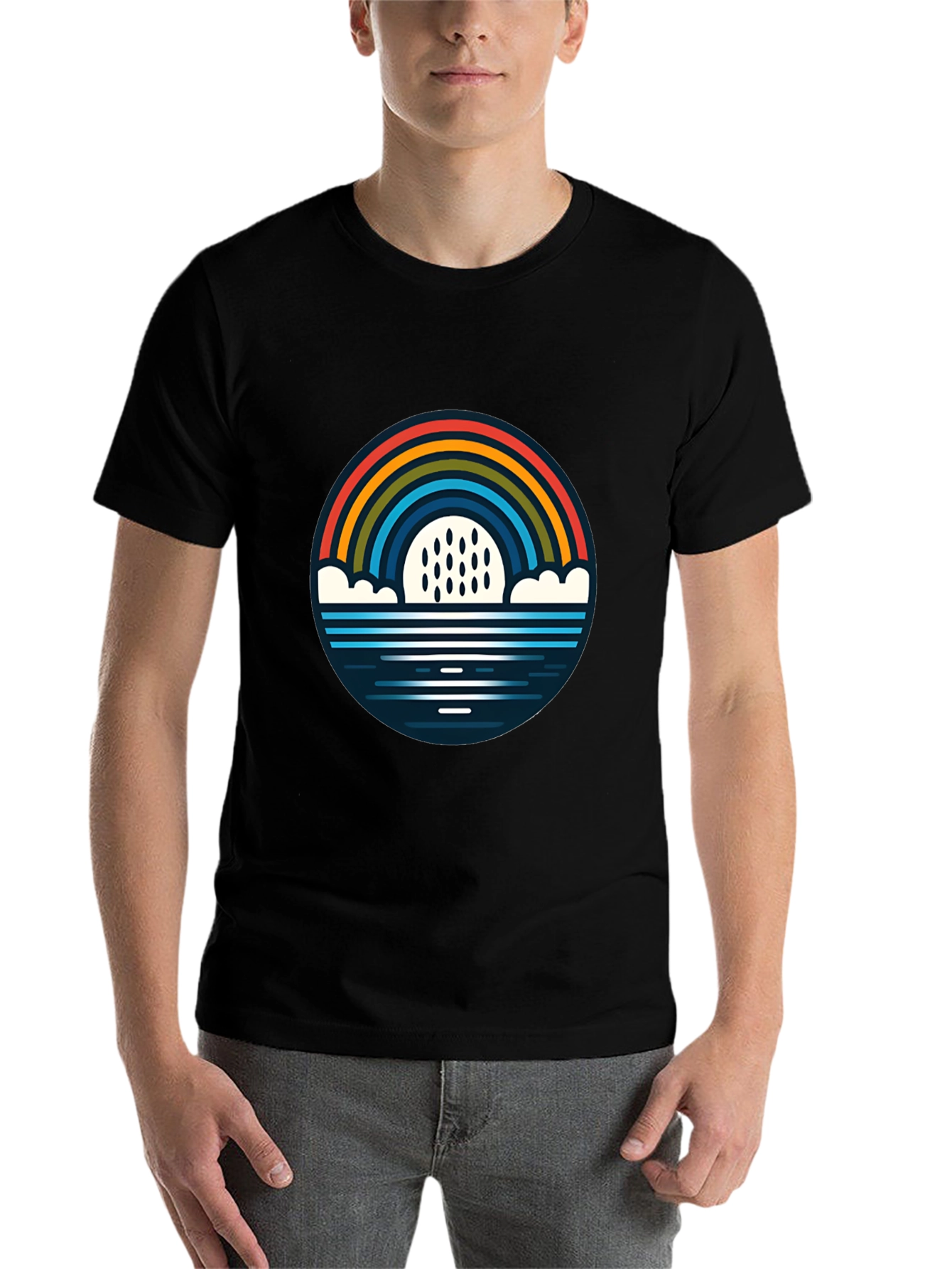 Black Rainbow & Rain Graphic Black T-Shirt view 7